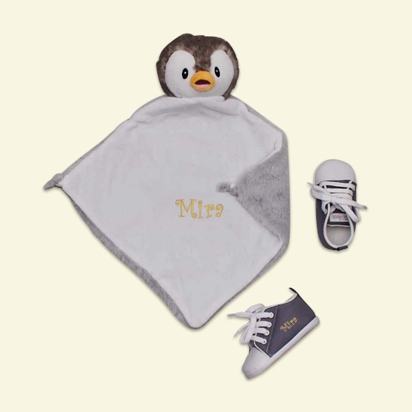 Comforter &amp; Baby shoes, Pinguin &amp; grey