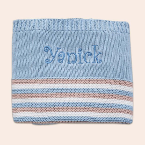 Knitted blanket with blue stripes, Blue