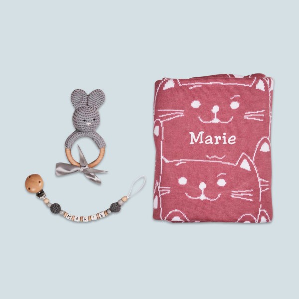 Bunny and Kitties Set - Berry and grey