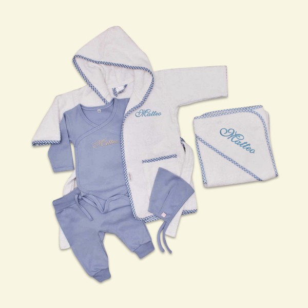 Complet Baby bathset, white &amp; blue