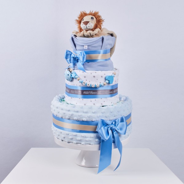 Gâteau de couches Large, le temps de la sieste - Lion et étoiles bleu