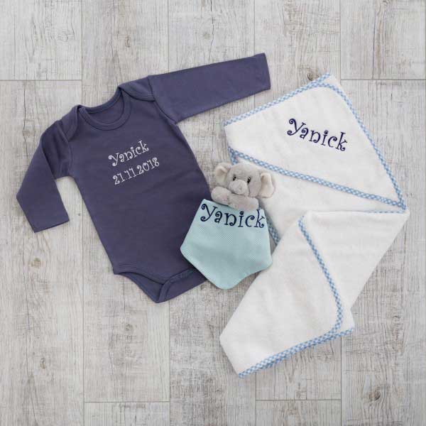 Hooded towel with Bodysuit and Comforter, Blue