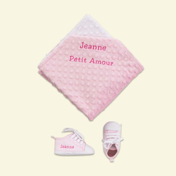 Minky Blanket &amp; Baby shoes, Pink