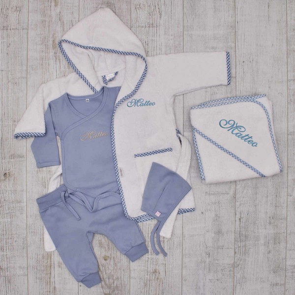 Complet Baby bathset, white &amp; blue
