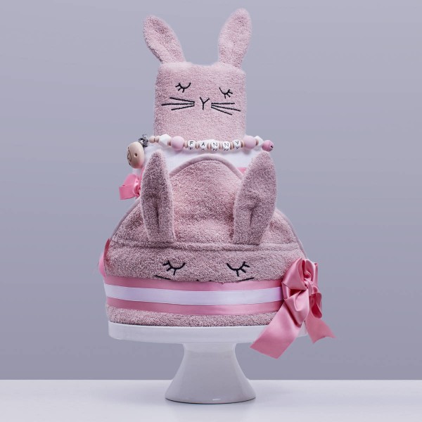 Diaper Cake Medium, bath time - Bunny, pink